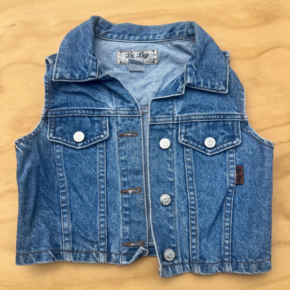 Vintage Be Bop Clothing Denim Vest Medium Wash Cropped 90s Made in USA Size M
